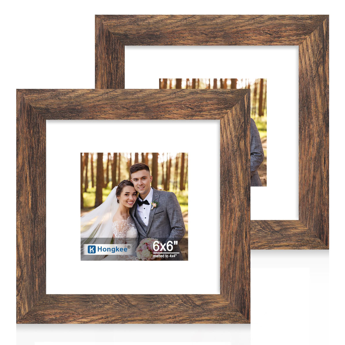 Hongkee 5x7 Picture Frame Set of 2, Real Glass and Wood Frame for Mat 4x6