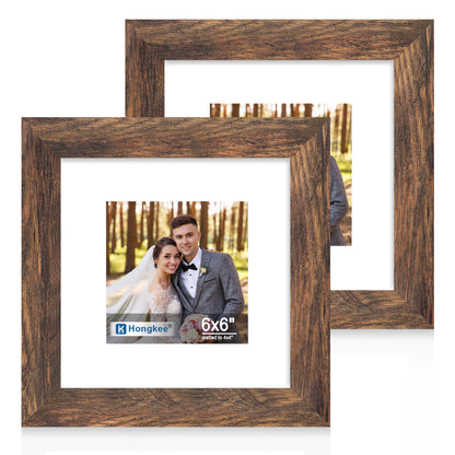 Hongkee 5x7 Picture Frame Set of 2, Real Glass and Wood Frame for Mat 4x6