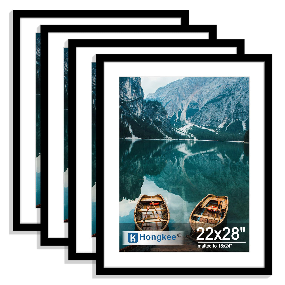 Hongkee 8x10 Picture Frame Set of 4, Real Glass and Wood Frame, 5x7 Mat
