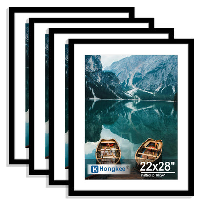 Hongkee 8x10 Picture Frame Set of 4, Real Glass and Wood Frame, 5x7 Mat