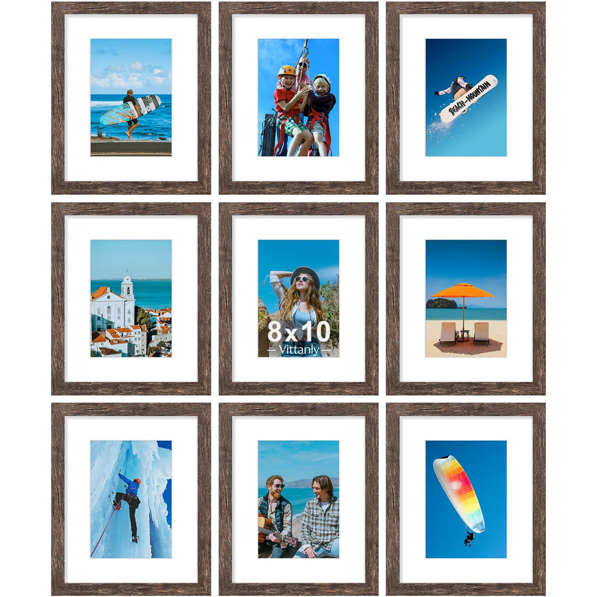 Vittanly 8x10 Picture Frames Set of 9 for Wall or Tabletop Display, Gold