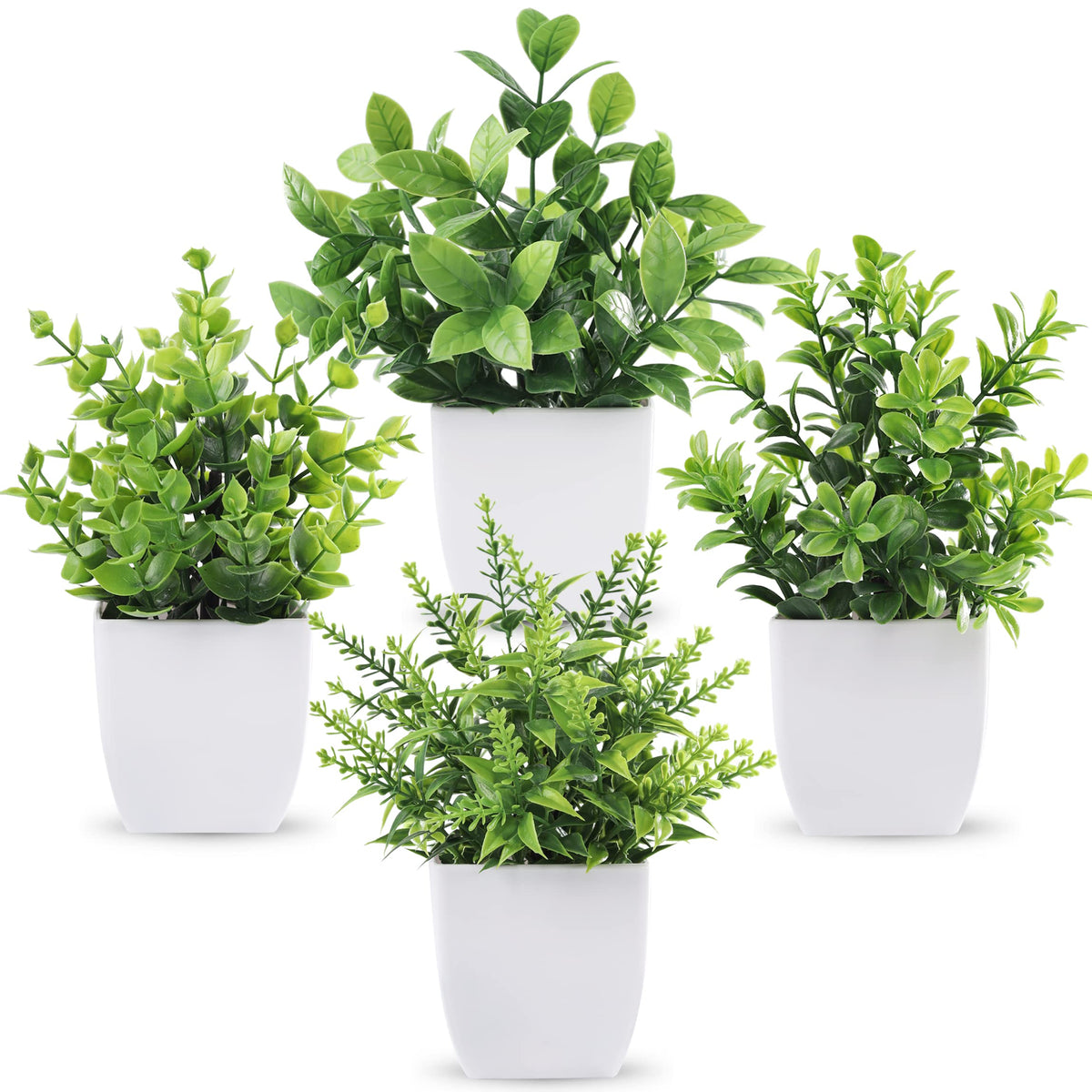 Der Rose 4 Pack 7" Mini Fake Plants, Artificial Plants for Bathroom Decor