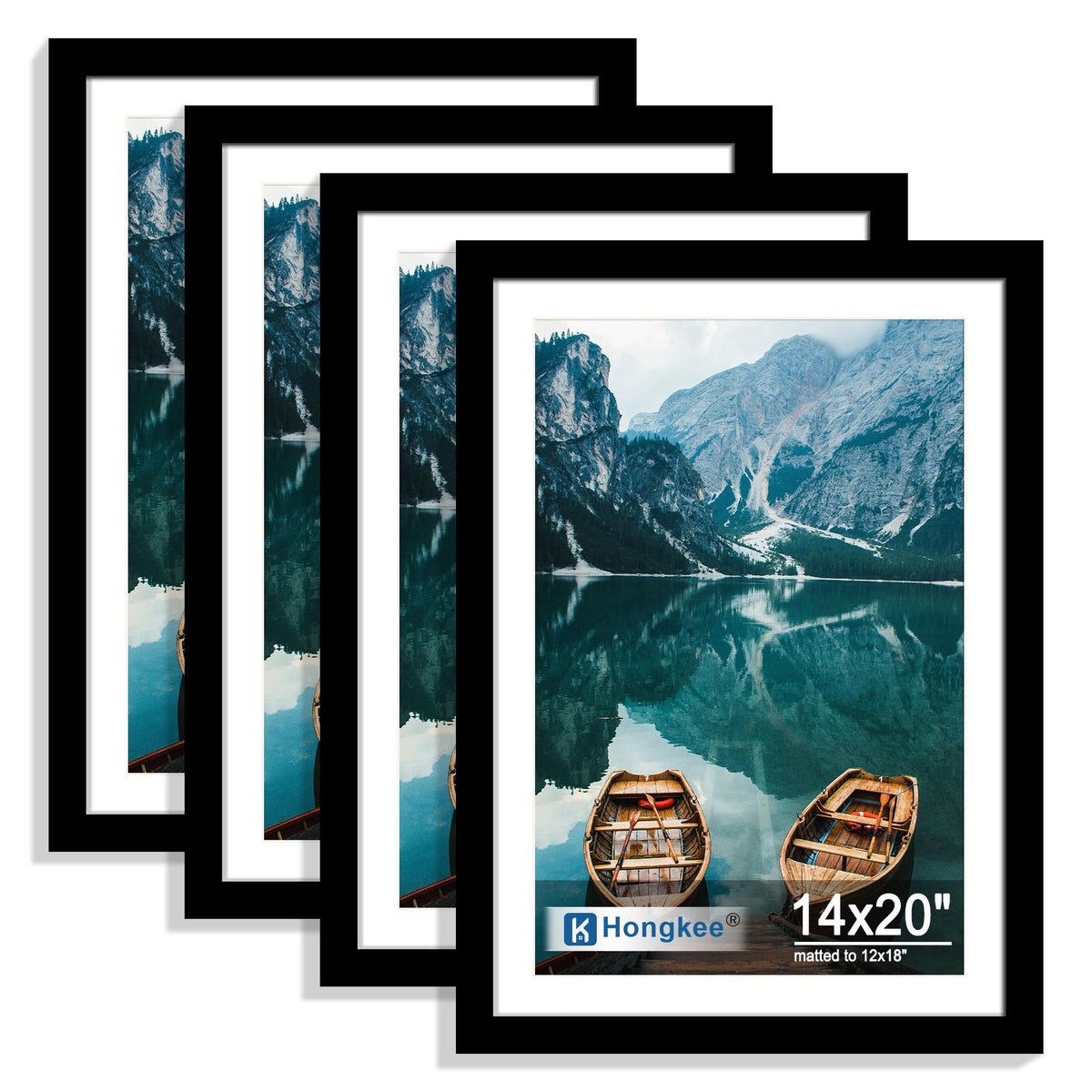 Hongkee 8x10 Picture Frame Set of 4, Real Glass and Wood Frame, 5x7 Mat