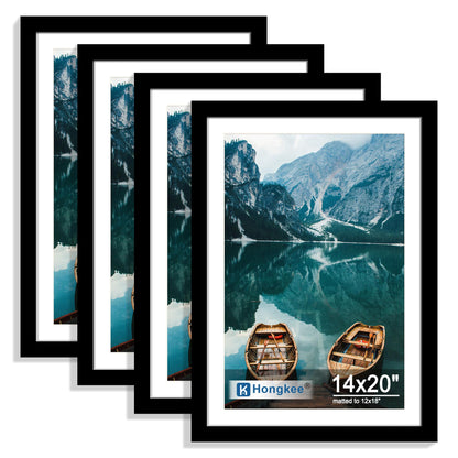 Hongkee 8x10 Picture Frame Set of 4, Real Glass and Wood Frame, 5x7 Mat