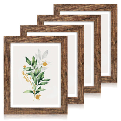 Hongkee 8x10 Picture Frame Set of 4, Real Glass and Wood Frame, 5x7 Mat