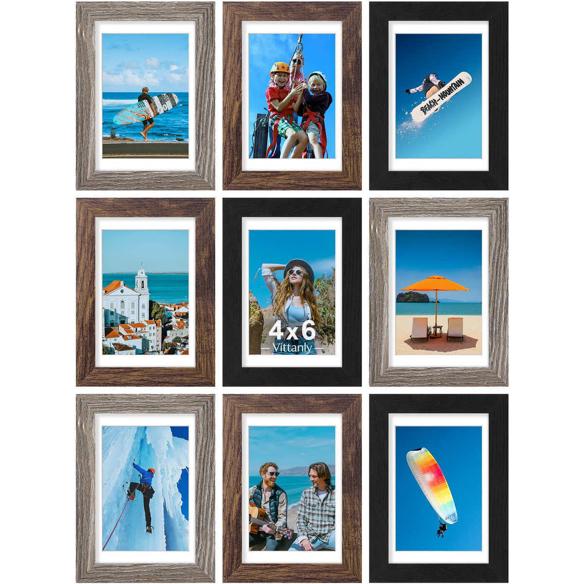 Vittanly 8x10 Picture Frames Set of 9 for Wall or Tabletop Display, Gold