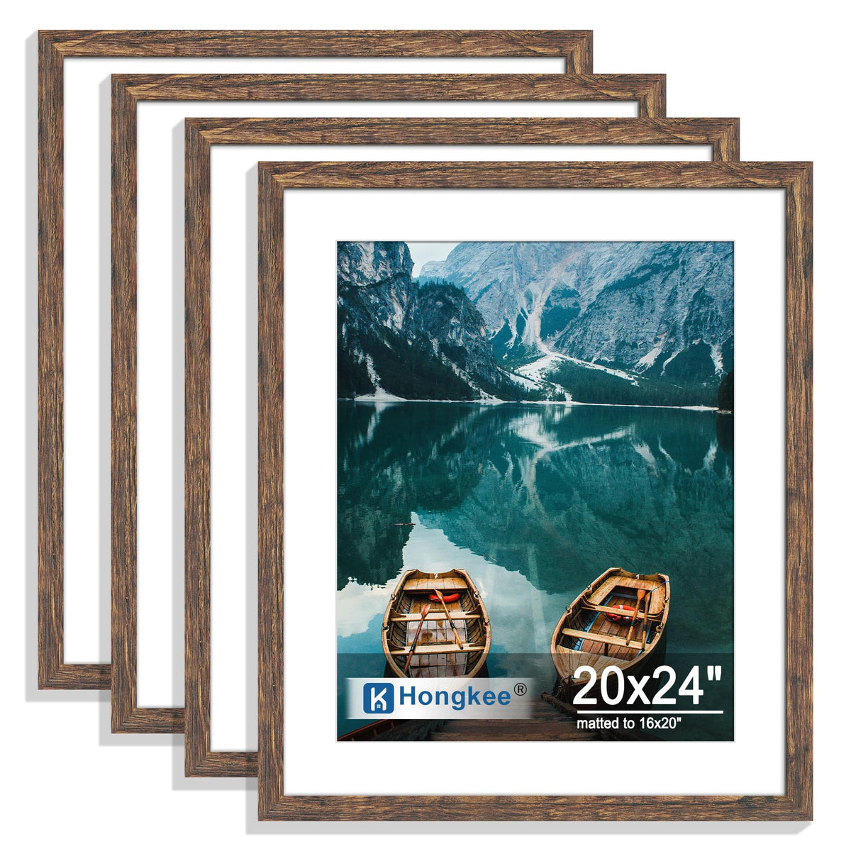 Hongkee 8x10 Picture Frame Set of 4, Real Glass and Wood Frame, 5x7 Mat