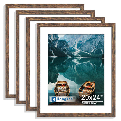 Hongkee 8x10 Picture Frame Set of 4, Real Glass and Wood Frame, 5x7 Mat