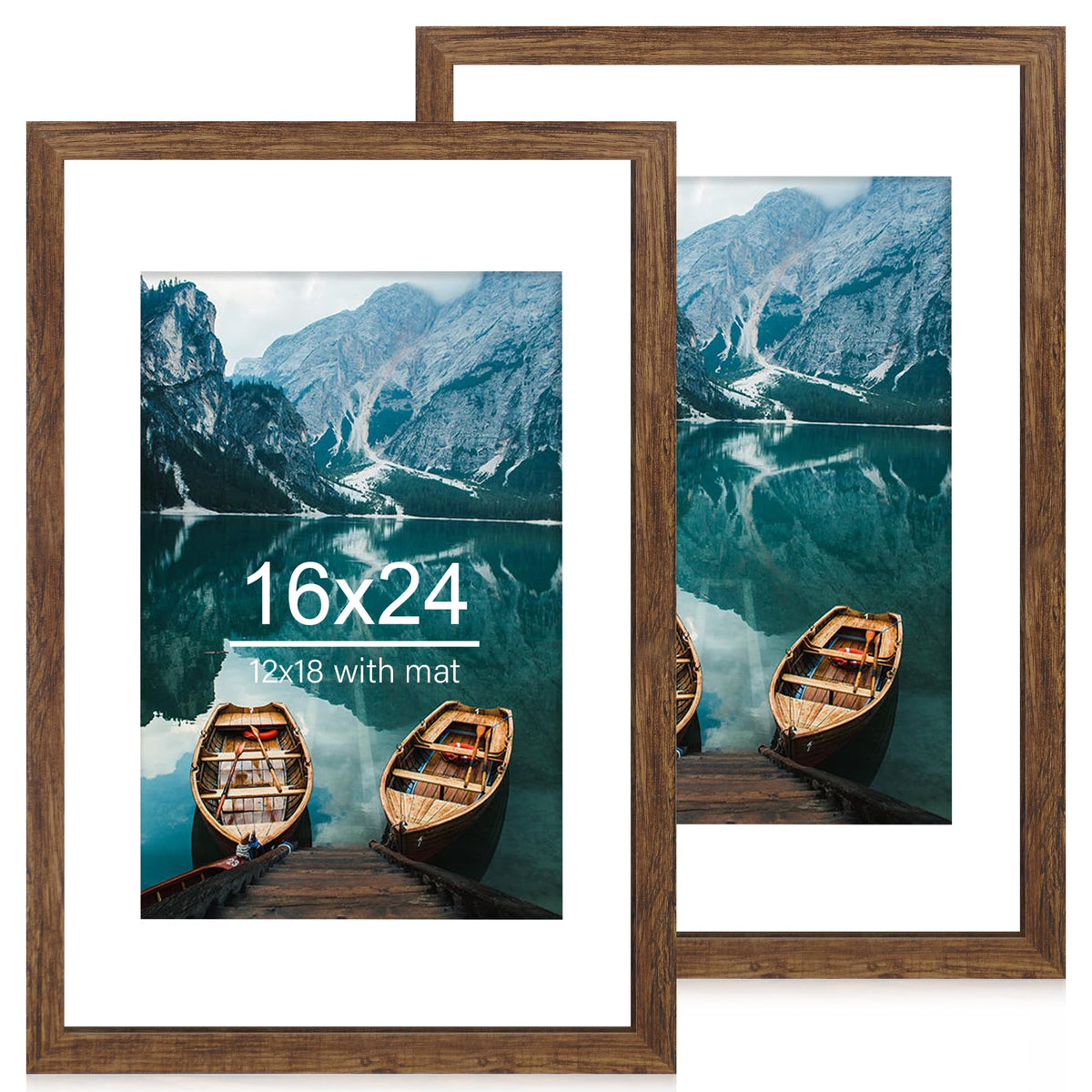 Hongkee 5x7 Picture Frame Set of 2, Real Glass and Wood Frame for Mat 4x6