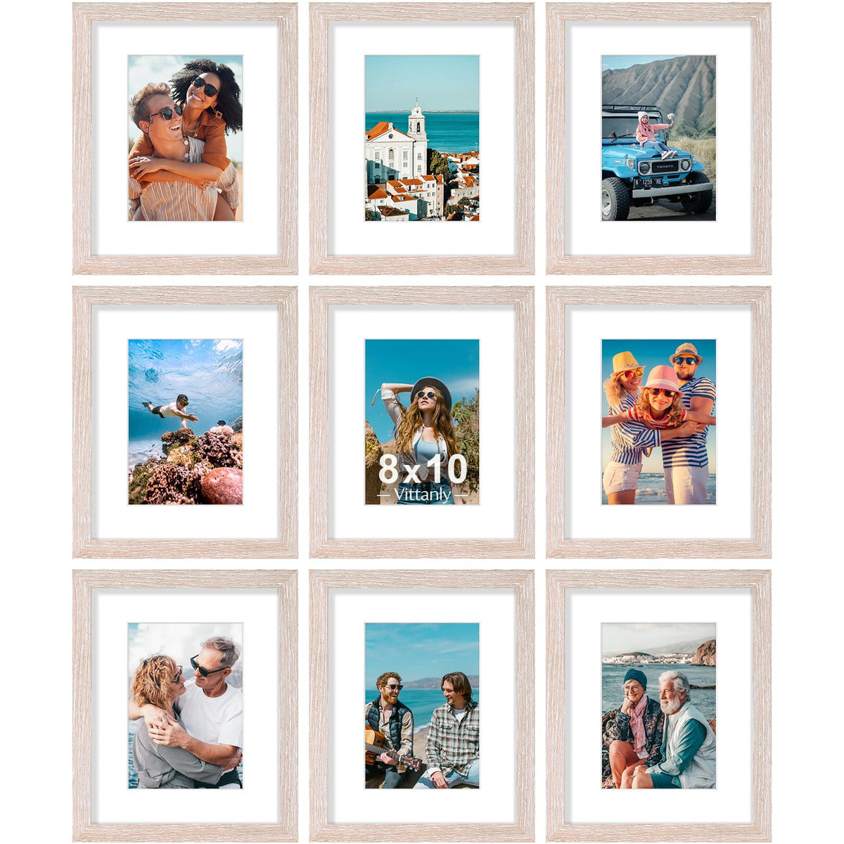 Vittanly 8x10 Picture Frames Set of 9 for Wall or Tabletop Display, Gold