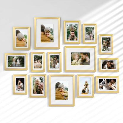 Venusmiles 15 Pack Picture Frames Collage Wall Decor, Gallery Frame Set for Wall Mounting or Tabletop Display, Multi Sizes Including 3pcs 8x10, 6pcs 5x7, 6pcs 4x6, Oak