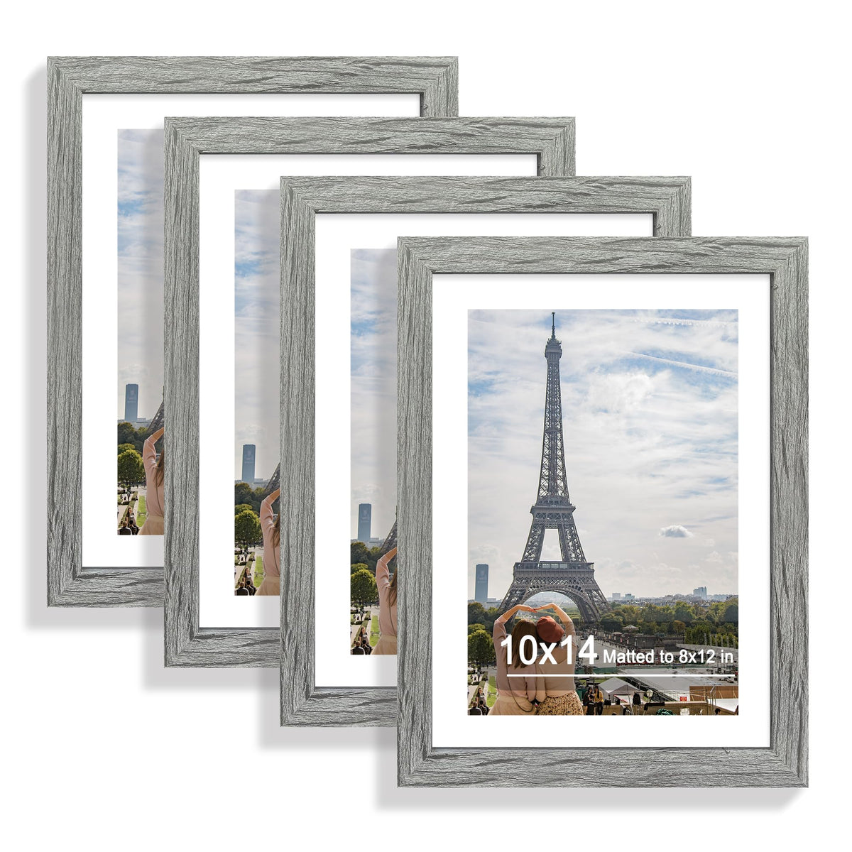 Hongkee 8x10 Picture Frame Set of 4, Real Glass and Wood Frame, 5x7 Mat
