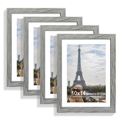 Hongkee 8x10 Picture Frame Set of 4, Real Glass and Wood Frame, 5x7 Mat