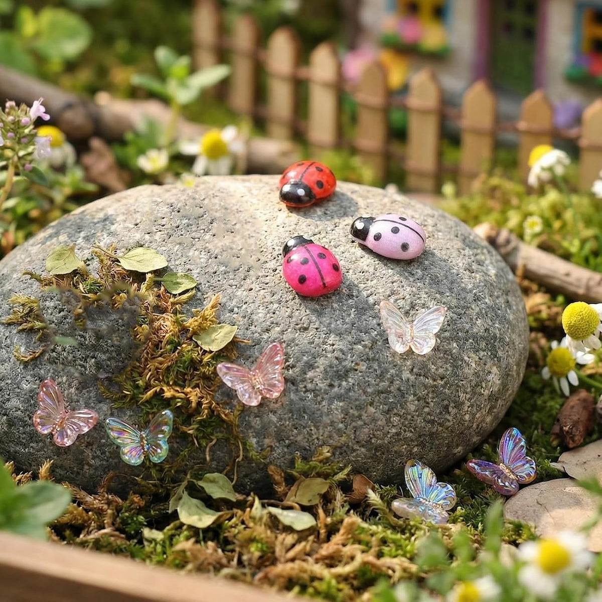 Sibba 100Pcs Mini Resin Butterfly Ladybug, Miniature Dollhouse Fairy Garden Accessories, Mini Resin Animals Figurines for Adults Micro Landscaping, Terrarium, Scrapbook, Nail Art