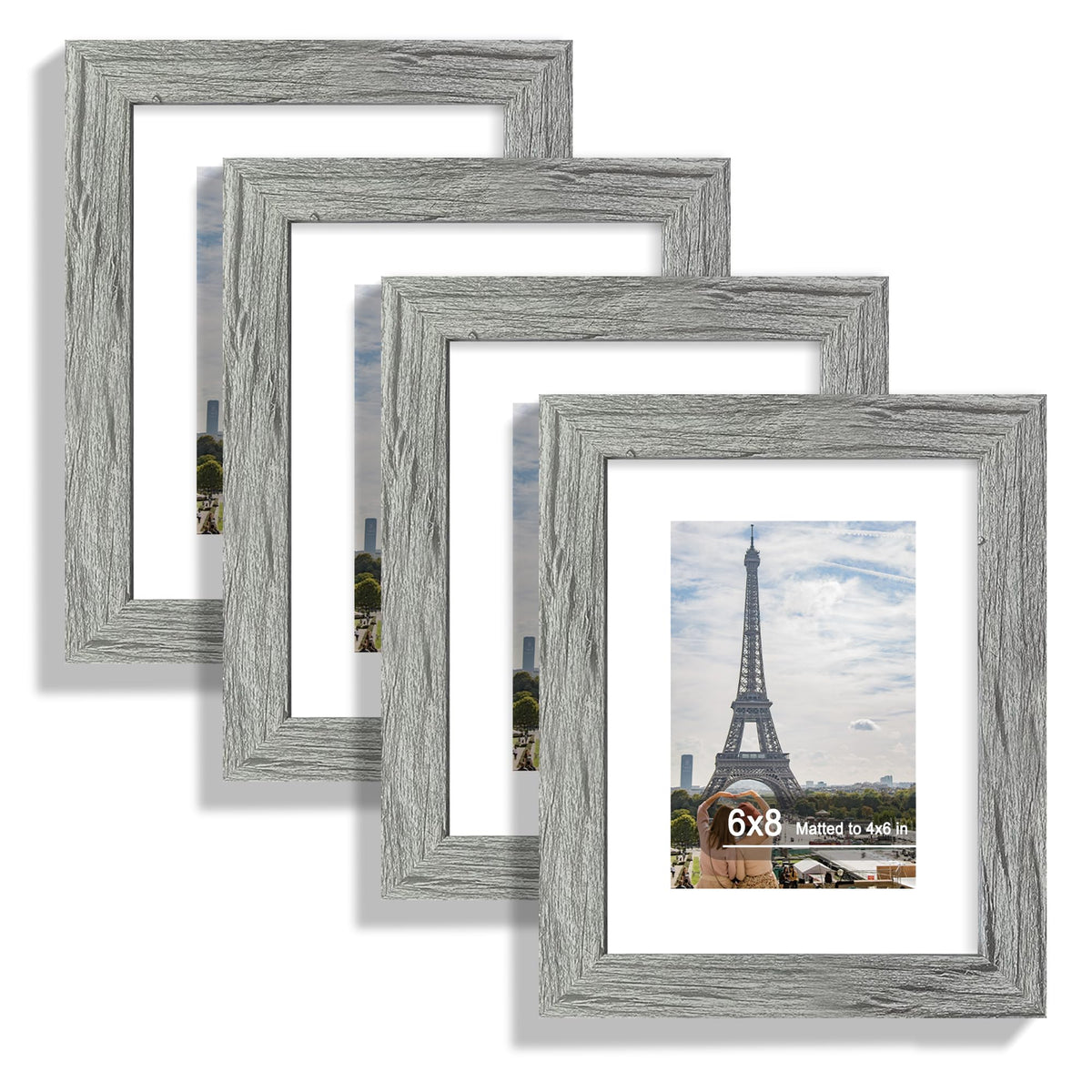 Hongkee 8x10 Picture Frame Set of 4, Real Glass and Wood Frame, 5x7 Mat