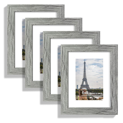 Hongkee 8x10 Picture Frame Set of 4, Real Glass and Wood Frame, 5x7 Mat