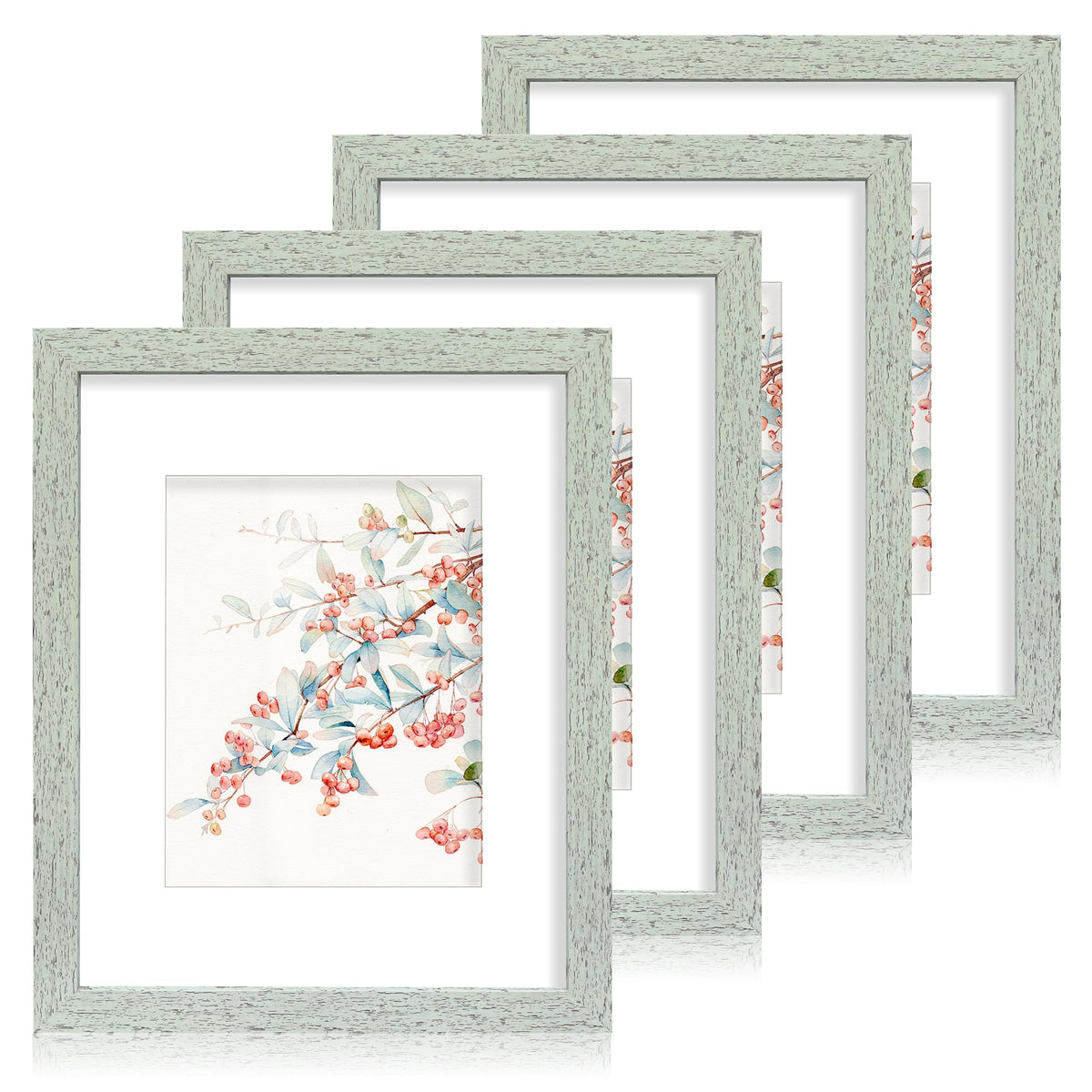 Hongkee 8x10 Picture Frame Set of 4, Real Glass and Wood Frame, 5x7 Mat