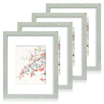 Hongkee 8x10 Picture Frame Set of 4, Real Glass and Wood Frame, 5x7 Mat