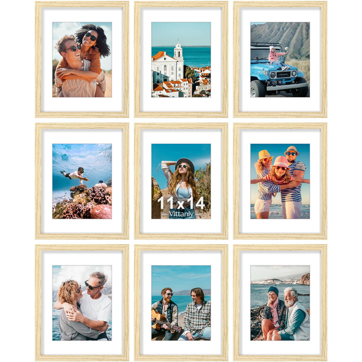 Vittanly 8x10 Picture Frames Set of 9 for Wall or Tabletop Display, Gold