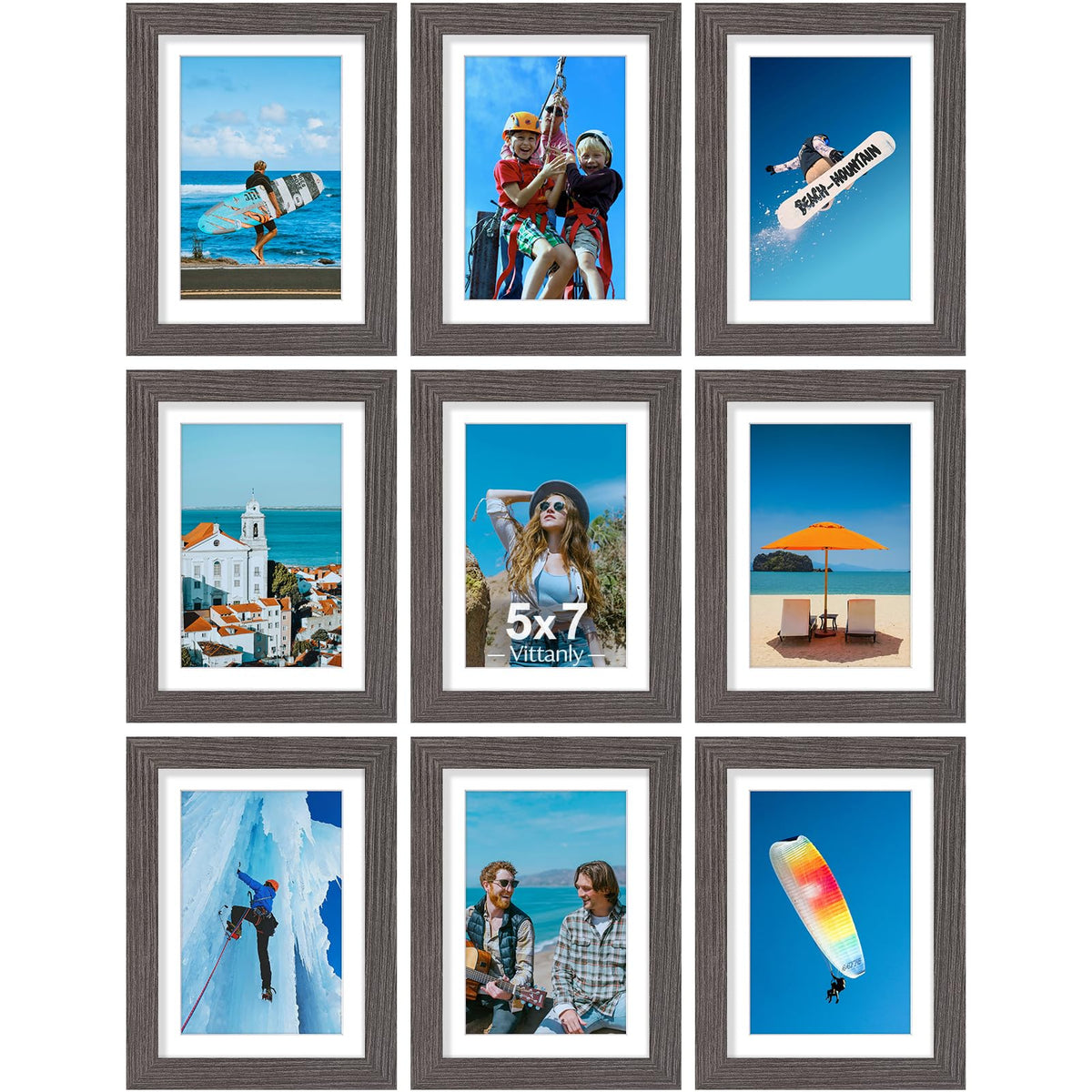 Vittanly 8x10 Picture Frames Set of 9 for Wall or Tabletop Display, Gold