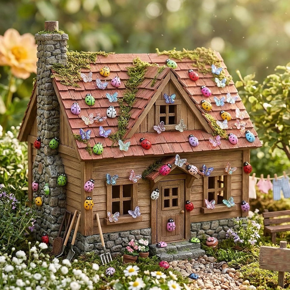 Sibba 100Pcs Mini Resin Butterfly Ladybug, Miniature Dollhouse Fairy Garden Accessories, Mini Resin Animals Figurines for Adults Micro Landscaping, Terrarium, Scrapbook, Nail Art
