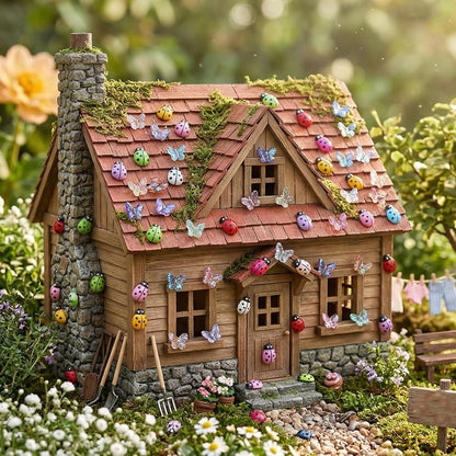 Sibba 100Pcs Mini Resin Butterfly Ladybug, Miniature Dollhouse Fairy Garden Accessories, Mini Resin Animals Figurines for Adults Micro Landscaping, Terrarium, Scrapbook, Nail Art