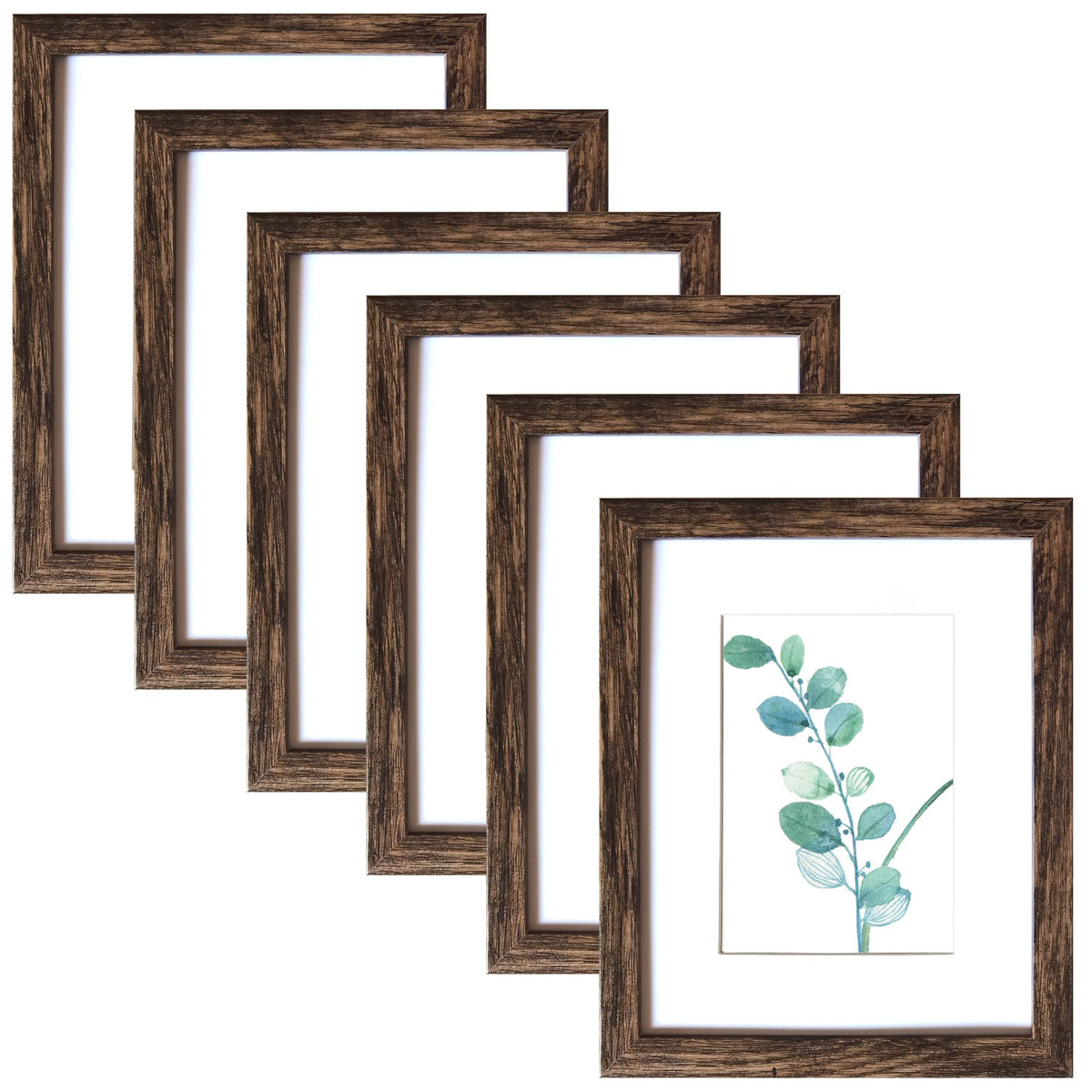 SESEAT 8x10 Picture Frame Brown Set of 6, Display Pictures 5x7 With mat or 8x10 Without Mat
