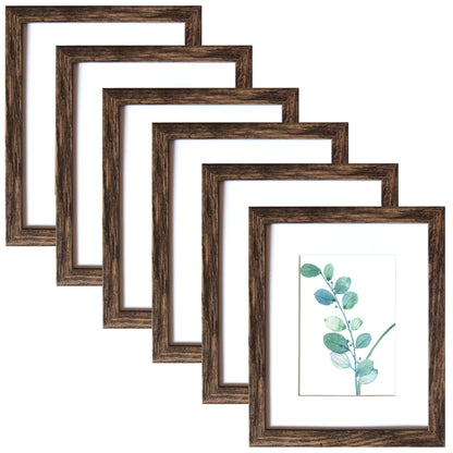 SESEAT 8x10 Picture Frame Brown Set of 6, Display Pictures 5x7 With mat or 8x10 Without Mat