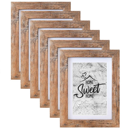 Califortree 5x7 Picture Frame - Can Display Photo 4x6 with Mat, Wood Frame with Shatterproof Plexiglass, Wall & Tabletop Display, Rustic Brown