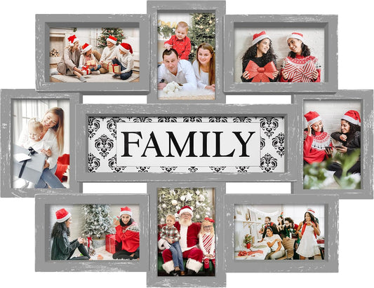 Jerry & Maggie Family Photo Frame 22x17, PVC Picture Frames Collage Wall Decor 9 Opening Wall Hanging For 6x4 Photos 8 Pack, No-Assembly 3D Design Waterproof Memorial Keepsake, Ashes