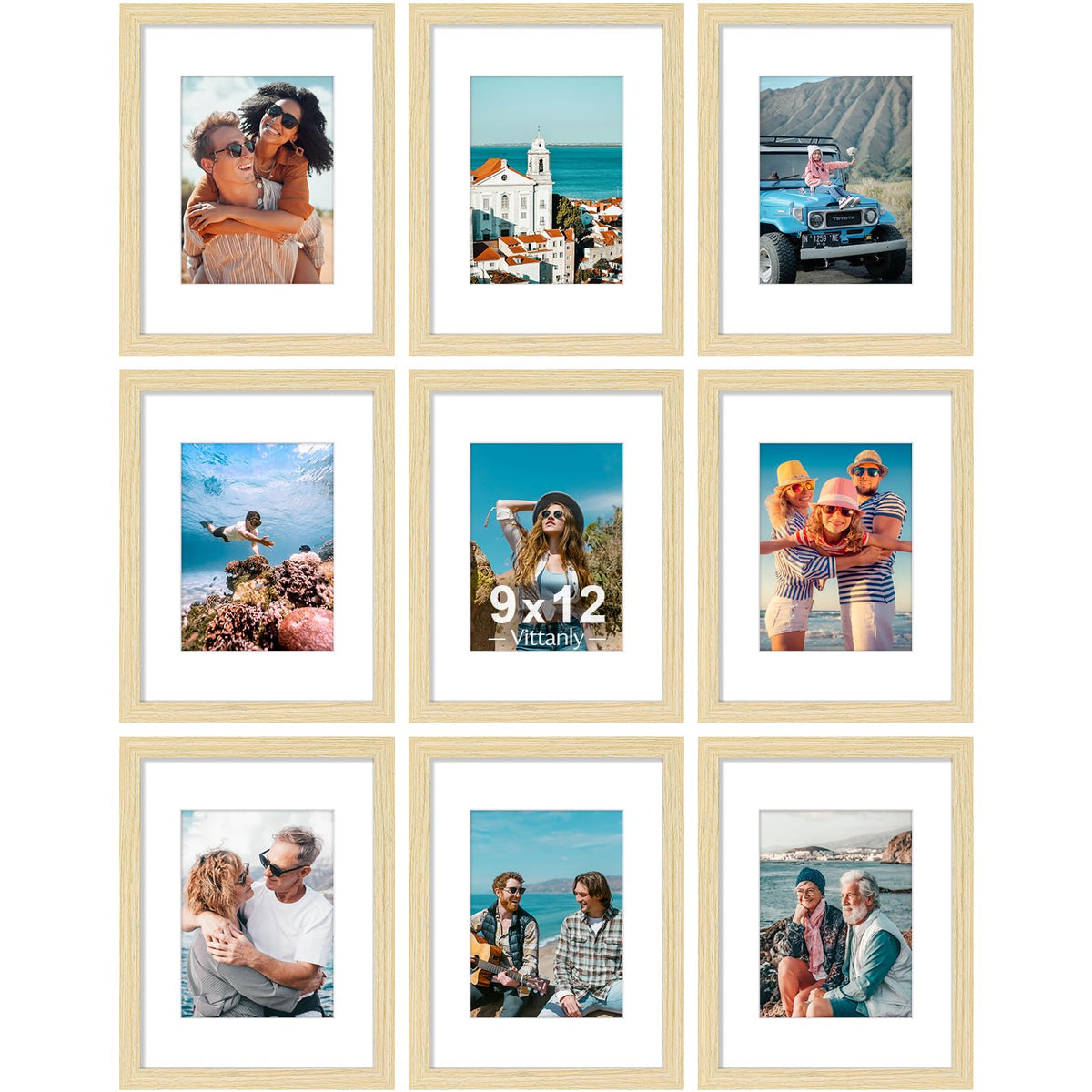 Vittanly 8x10 Picture Frames Set of 9 for Wall or Tabletop Display, Gold