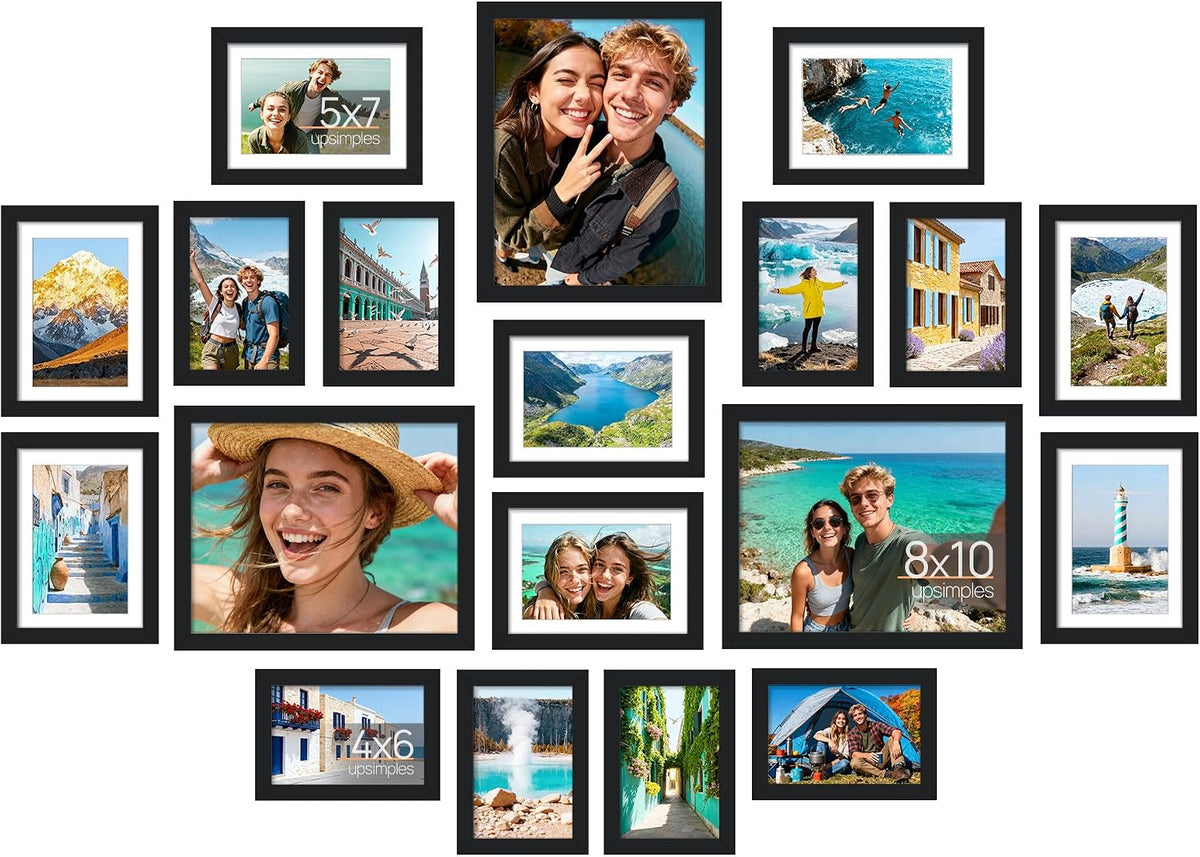 upsimples Picture Frames set of 19, Including 8x10, 5x7, 4x6 Black Frame