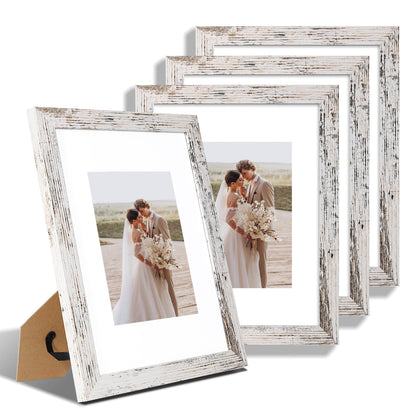 Hongkee 8x10 Picture Frame Set of 4, Real Glass and Wood Frame, 5x7 Mat
