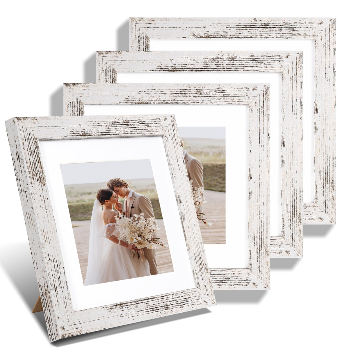 Hongkee 8x10 Picture Frame Set of 4, Real Glass and Wood Frame, 5x7 Mat