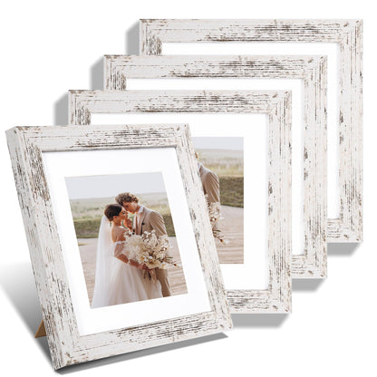 Hongkee 8x10 Picture Frame Set of 4, Real Glass and Wood Frame, 5x7 Mat
