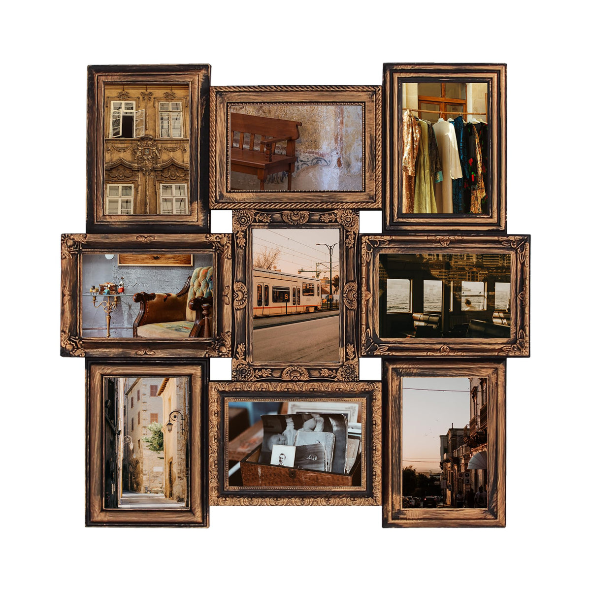 Jerry & Maggie 12 Opening Collage Photo Frame Rustic 23×18 Vintage Embossed Finish PVC Picture Frames Selfie Gallery Collage Wall Hanging For 6×4 Photo, Vintage