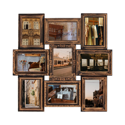 Jerry & Maggie 12 Opening Collage Photo Frame Rustic 23×18 Vintage Embossed Finish PVC Picture Frames Selfie Gallery Collage Wall Hanging For 6×4 Photo, Vintage