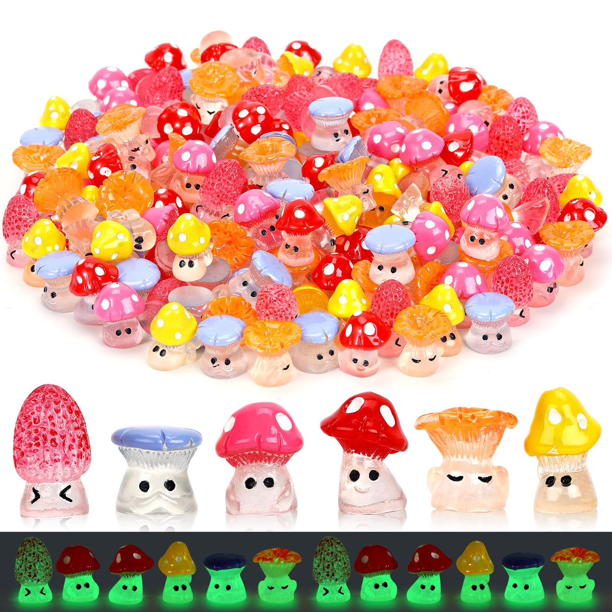 100pcs Mini Mushrooms Tiny Resin Mushrooms Miniature Little Small Mushroom Figures Bulk for for Micro Fairy Garden Landscape Aquarium Accessories Dollhouse Hide Crafts Decor