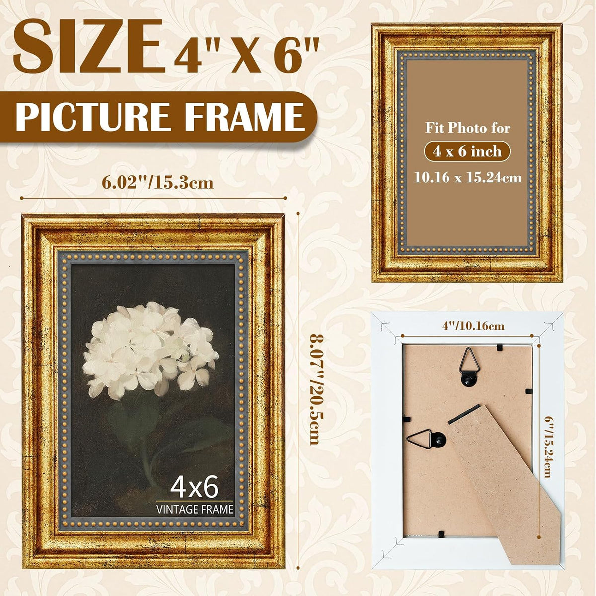 4x6 Picture Frame Set of 4 Vintage Bronze Gold for Tabletop & Wall