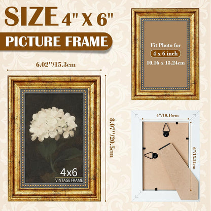 4x6 Picture Frame Set of 4 Vintage Bronze Gold for Tabletop & Wall