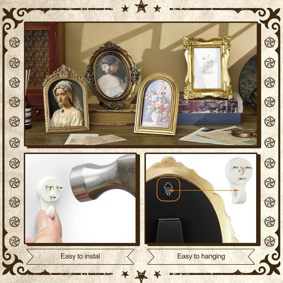 Lineshading 8 Pcs Vintage Picture Frames Set for Gallery Wall, Antique Gold