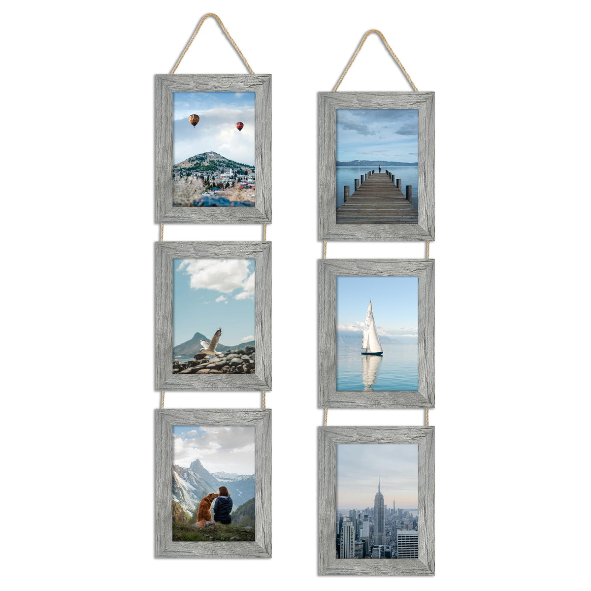4x6 Collage Picture Frames Set of 2, Rustic Wooden Real Glass Vertical Hanging 3 Opening 4 by 6 Photo Frame, Rustic Brown