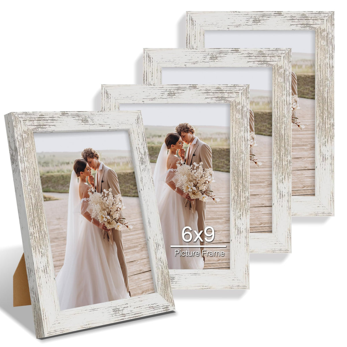 Hongkee 8x10 Picture Frame Set of 4, Real Glass and Wood Frame, 5x7 Mat