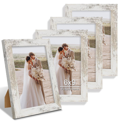 Hongkee 8x10 Picture Frame Set of 4, Real Glass and Wood Frame, 5x7 Mat