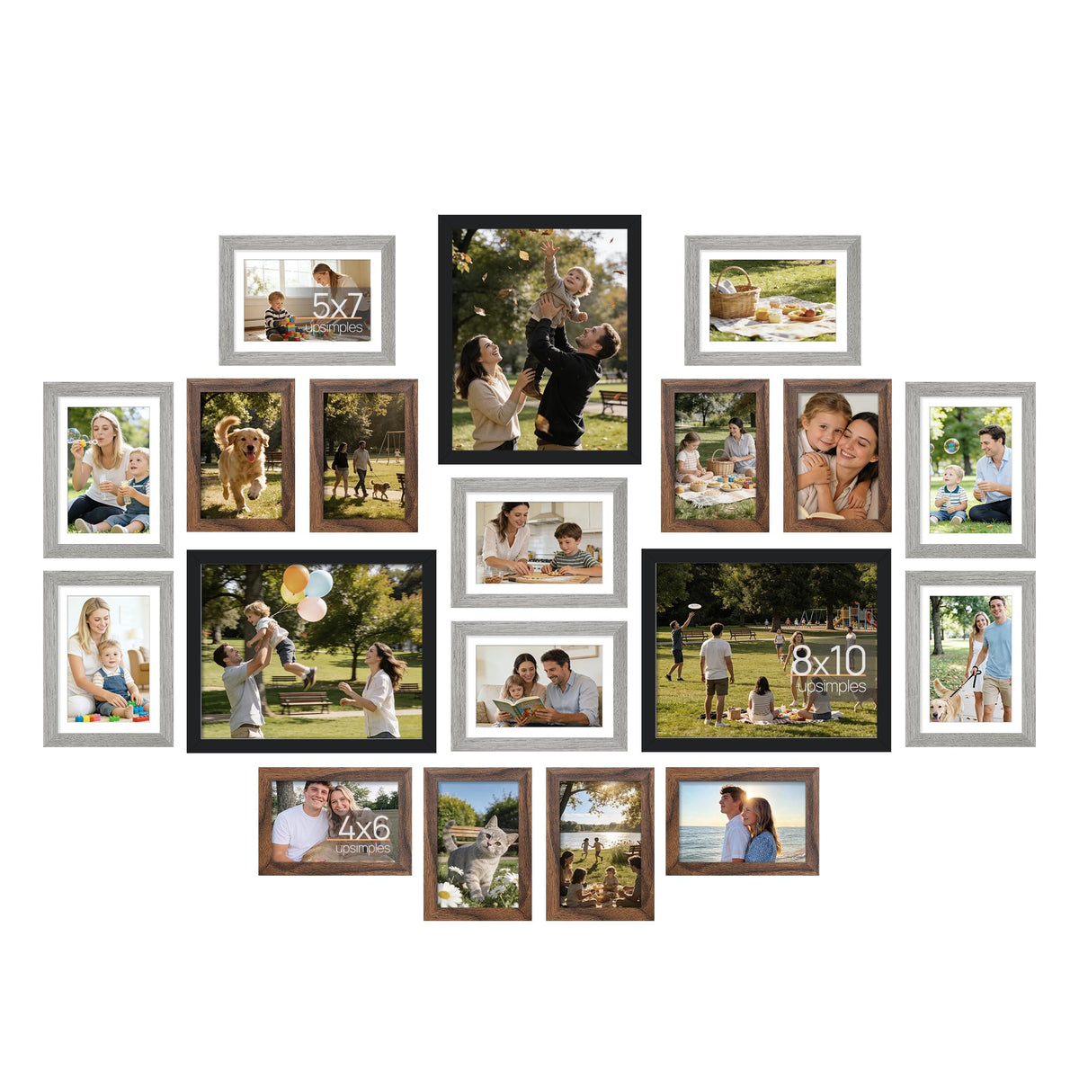 upsimples Picture Frames set of 19, Including 8x10, 5x7, 4x6 Black Frame