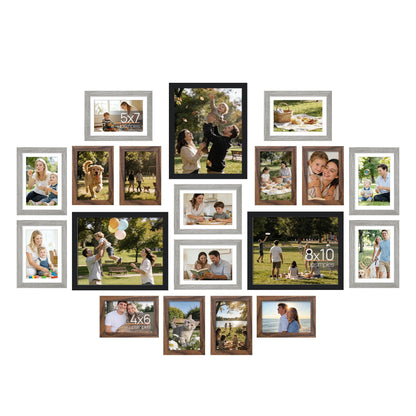upsimples Picture Frames set of 19, Including 8x10, 5x7, 4x6 Black Frame