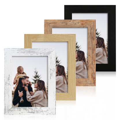 iRahmen 8x10 Picture Frame Set of 4, High Definition Real Glass Rustic Brown Frame, 8 x 10 Wood Photo Frames for Desktop Display and Wall Mounting