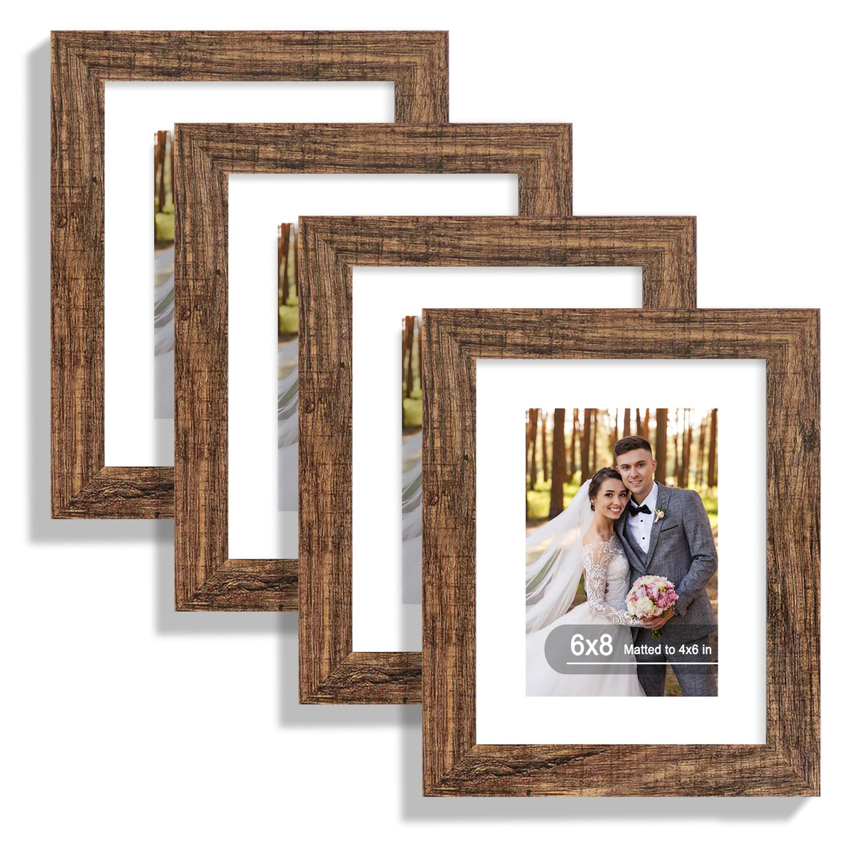 Hongkee 8x10 Picture Frame Set of 4, Real Glass and Wood Frame, 5x7 Mat