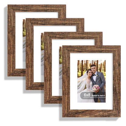 Hongkee 8x10 Picture Frame Set of 4, Real Glass and Wood Frame, 5x7 Mat