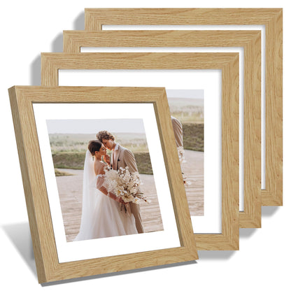 Hongkee 8x10 Picture Frame Set of 4, Real Glass and Wood Frame, 5x7 Mat